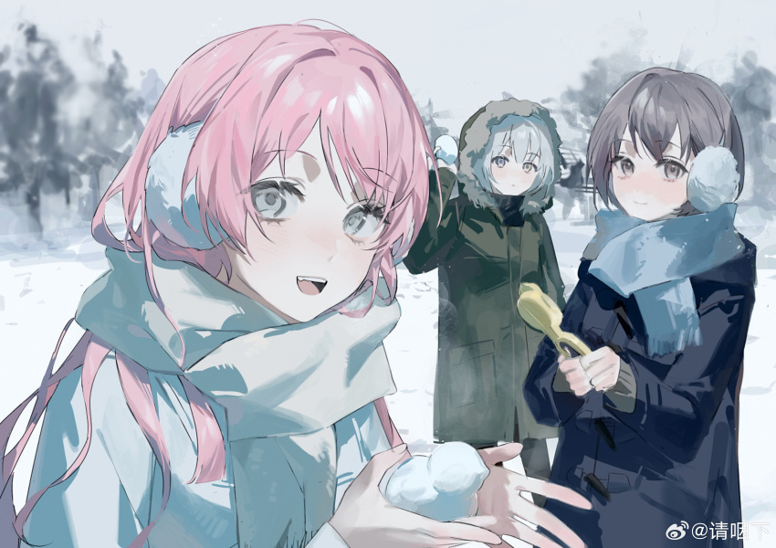 3girls, absurdres, bang_dream!, bang_dream!_it's_mygo!!!!!, blue_eyes, blue_jacket, blue_scarf, chihaya_anon
