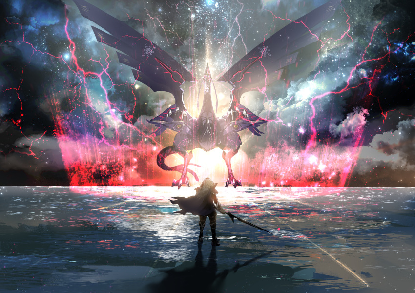 1boy, absurdres, albion_(fate), alternate_form, armor, asaki_(asaki_vision), balmung_(fate/apocrypha), blue_cape
