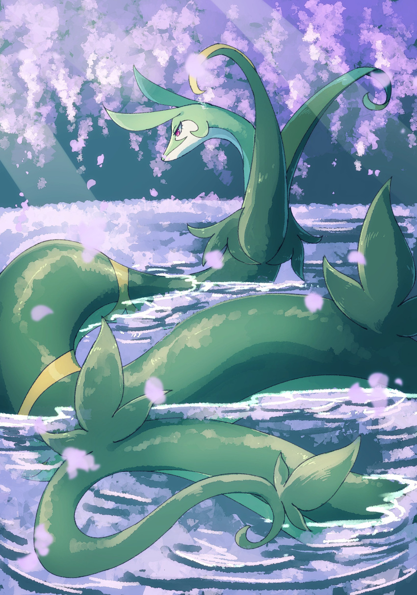 absurdres, animal, animal_focus, back, cherry_blossoms, colored_skin, green_skin, highres