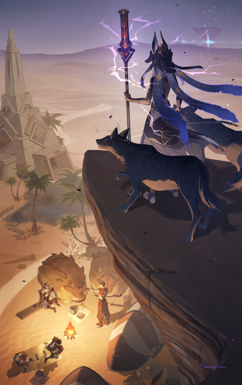 5boys, animal_ears, animal_hat, artist_name, black_gloves, black_hat, black_ribbon, bowl