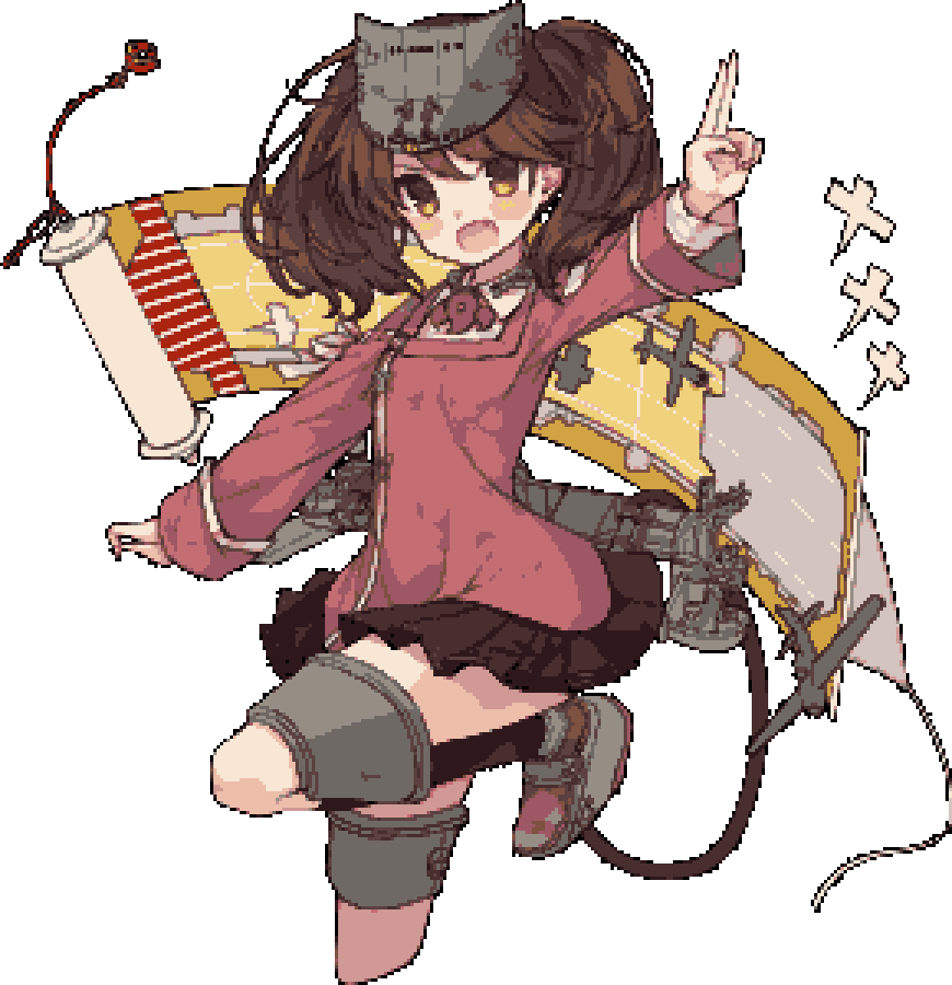 1girl, black_skirt, black_socks, blush_stickers, brown_hair, collared_shirt, commentary_request, cowboy_shot