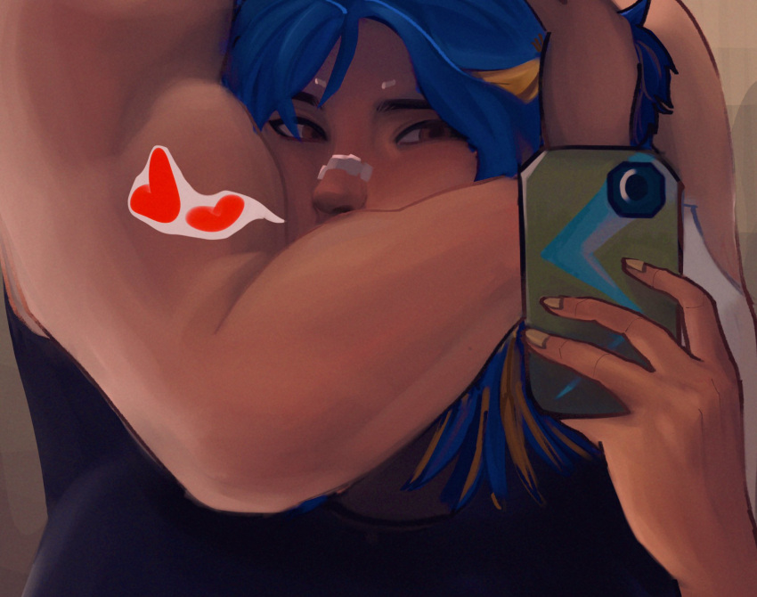 2girls, blonde_hair, blue_hair, deadlock_(valorant), earth2yume, heart, highres, holding