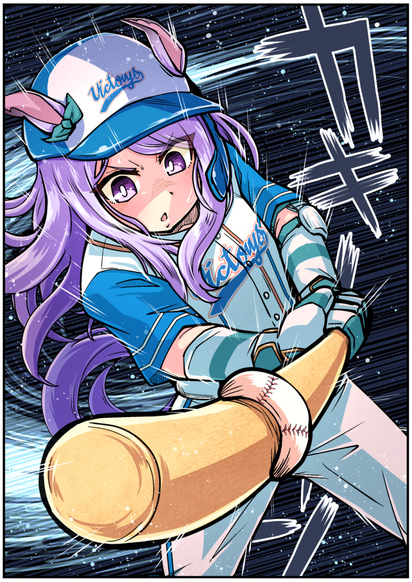 1girl, animal_ears, baseball, baseball_bat, baseball_cap, baseball_uniform, bow, ear_bow