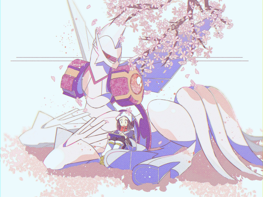 1girl, akari_(pokemon), black_hair, cherry_blossoms, fukkatsu_no_maya, highres, looking_down, palkia
