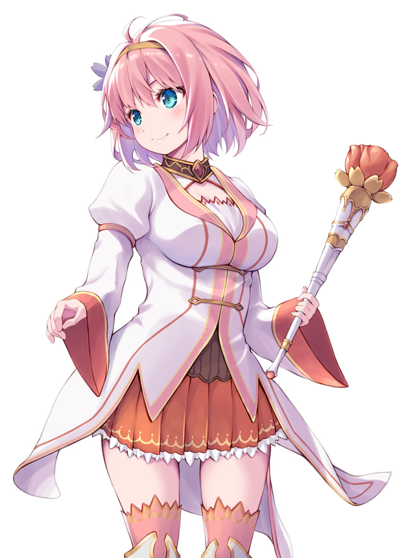 blue_eyes, breasts, criss-cross_halter, flower_ornament, frilled_skirt, frills, hairband, halterneck