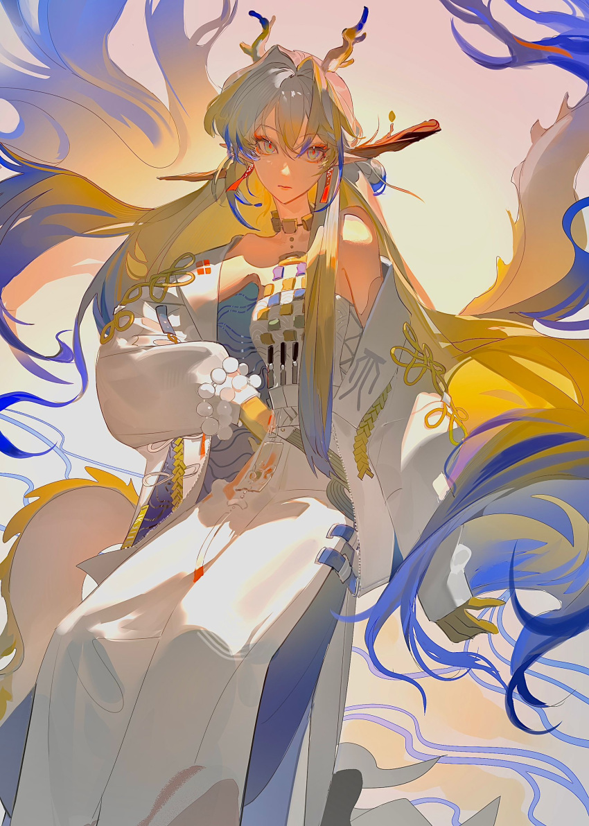 1girl, absurdres, arknights, carbond, highres, long_hair, looking_at_viewer, multicolored_hair