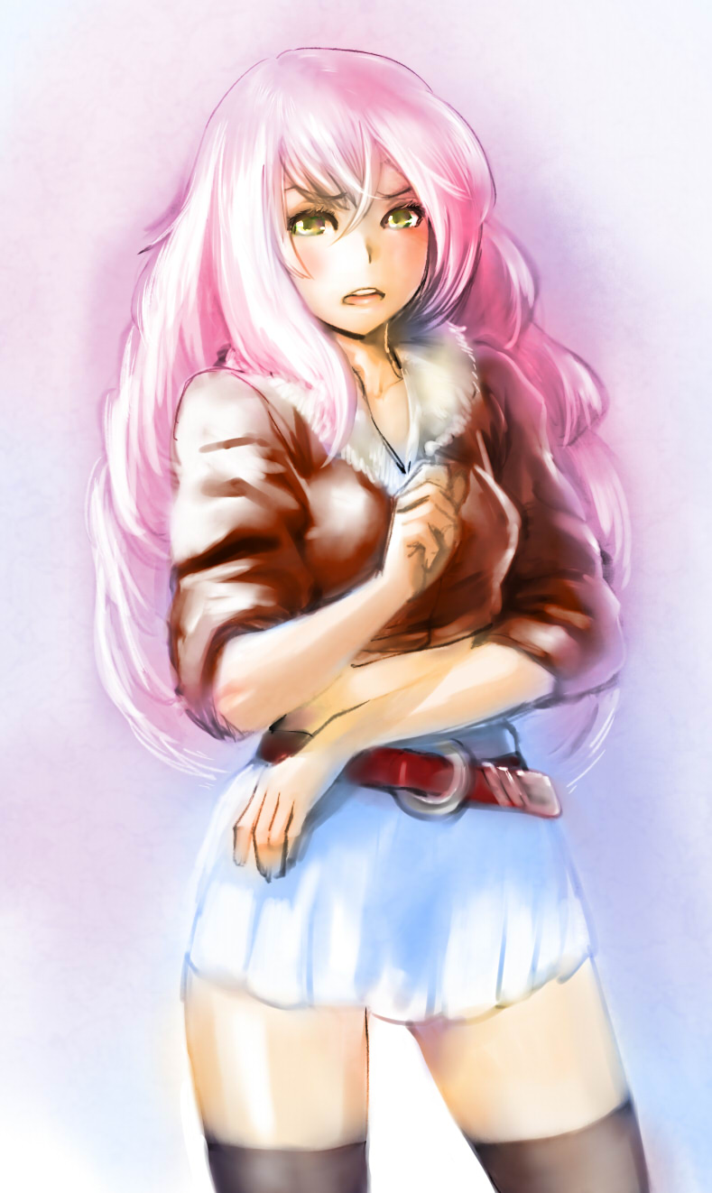 bow_(artist), bow_(bhp), coat, highres, long_hair, miniskirt, original, pink_hair
