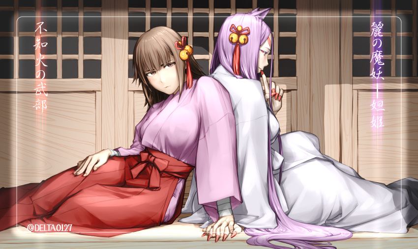 2girls, absurdres, animal_ears, artist_name, bandages, bell, brown_eyes, brown_hair