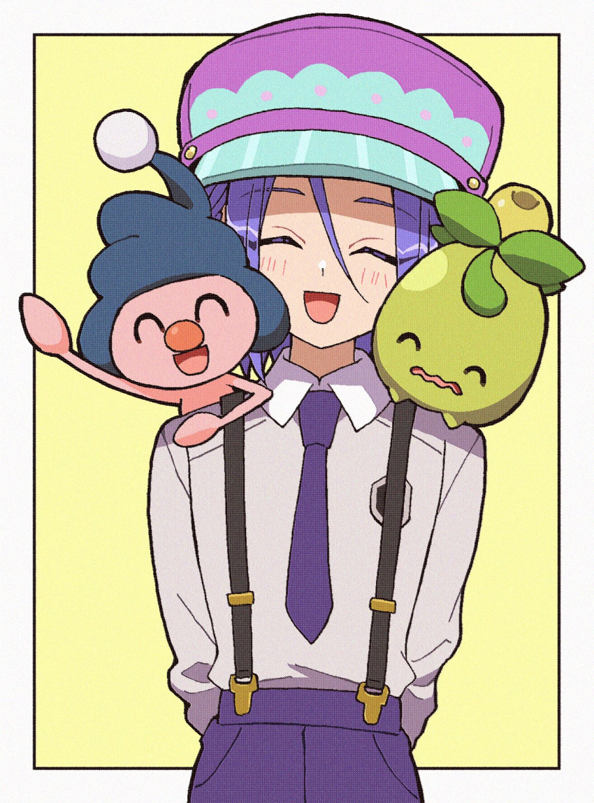 1boy, bow, bowtie, closed_eyes, happy, hat, highres, james_(pokemon)