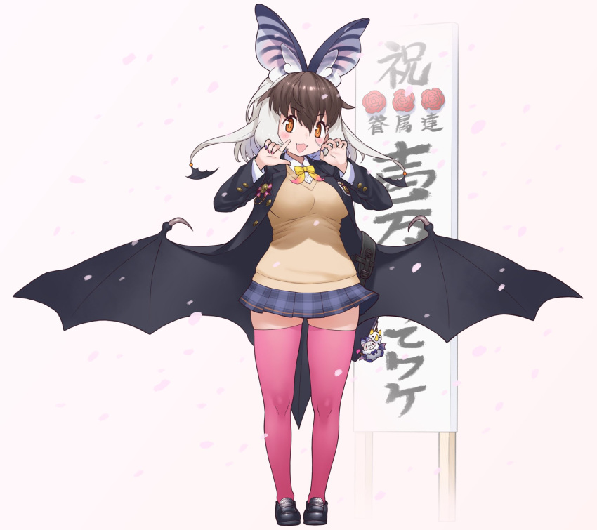 1girl, animal_ears, bat_ears, bat_girl, bat_wings, bow, bowtie, brown_eyes