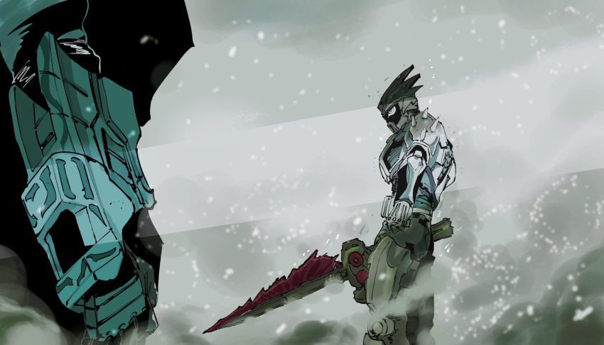 2boys, armor, black_bodysuit, black_hair, bodysuit, bone_armor, breastplate, commentary_request