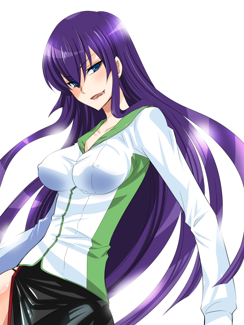 breasts, busujima_saeko, erect_nipples, grin, highres, highschool_of_the_dead, large_breasts, long_hair