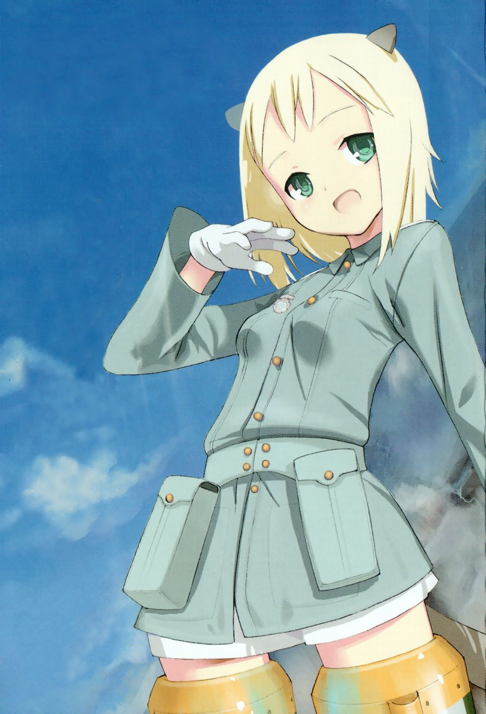 blonde_hair, elma_leivonen, highres, no_legwear, shimada_fumikane, strike_witches, ueda_hashigo