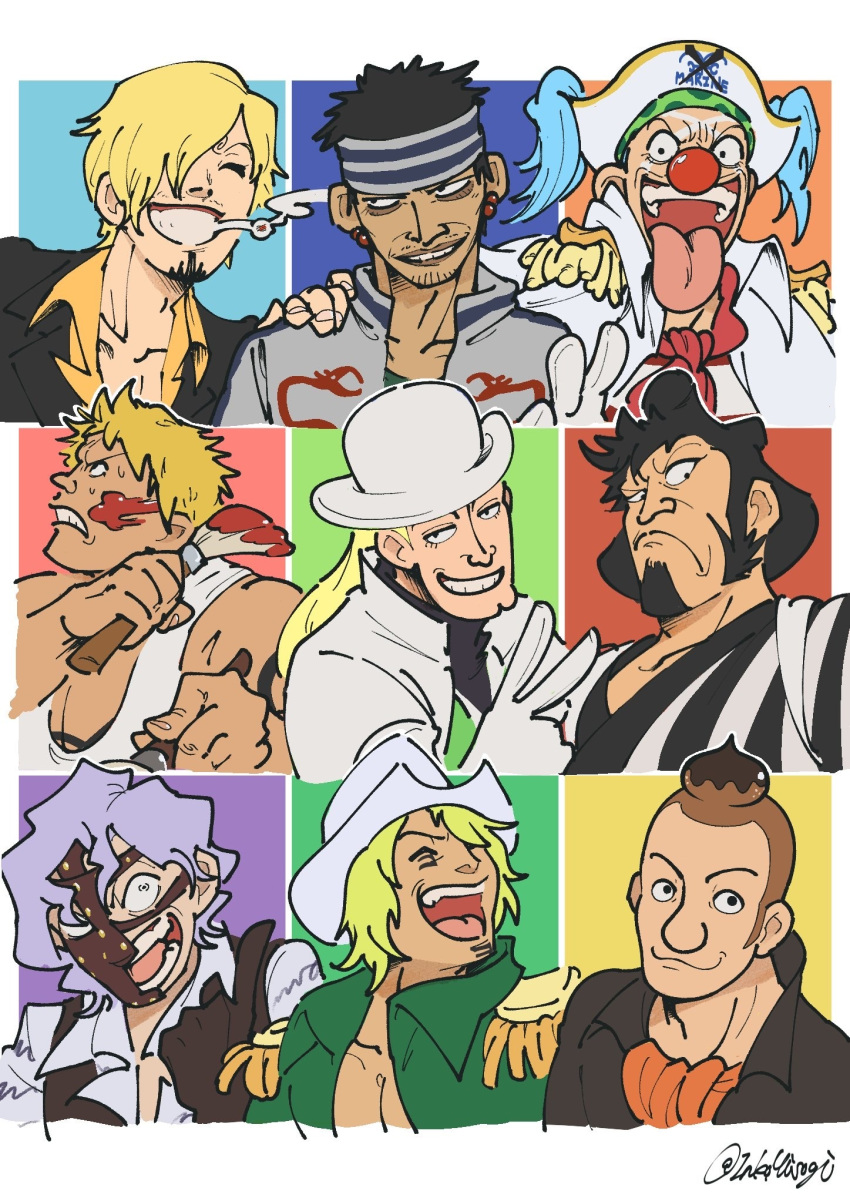 6+boys, bellamy, black_hair, blonde_hair, buggy_the_clown, calico_yorki, dark-skinned_male, dark_skin