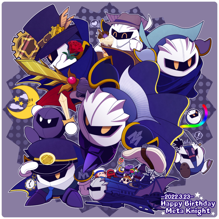 !, armor, axe_knight_(kirby), bat_wings, blade_knight, blue_hat, cape, dated