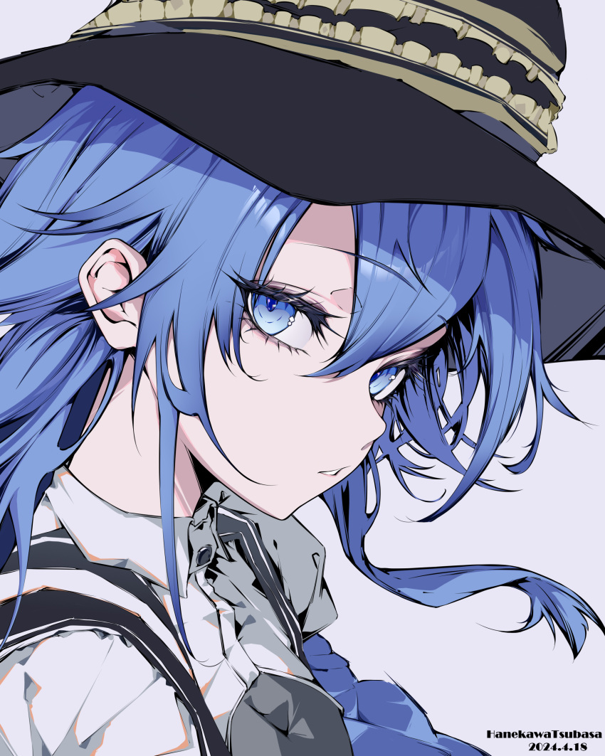 1girl, absurdres, blue_eyes, blue_hair, breasts, dated, eyebrows_hidden_by_hair, from_side