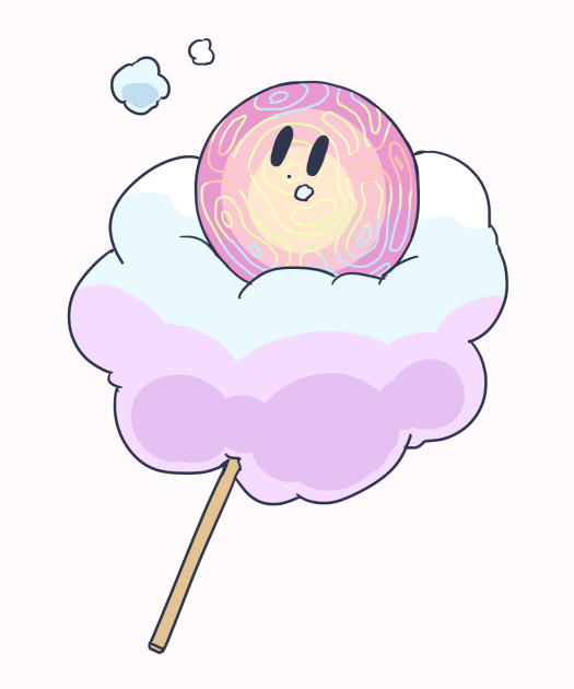 1other, colored_skin, cotton_candy, food, food_on_face, kirby:_star_allies, kirby_(series), lena18, no_humans, purple_skin, simple_background, solid_oval_eyes, solo, stick, void_(kirby), void_soul, void_termina, white_background