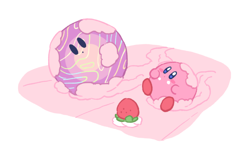 blush_stickers, colored_skin, commentary_request, food, fruit, kirby, kirby's_dream_buffet, kirby:_star_allies