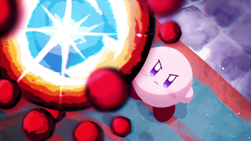 blush_stickers, chaos_elfilis, colored_skin, dutch_angle, fecto_elfilis, haramakiii10, highres, kirby, kirby_(series), kirby_and_the_forgotten_land, looking_at_another, no_humans, orb, pink_skin