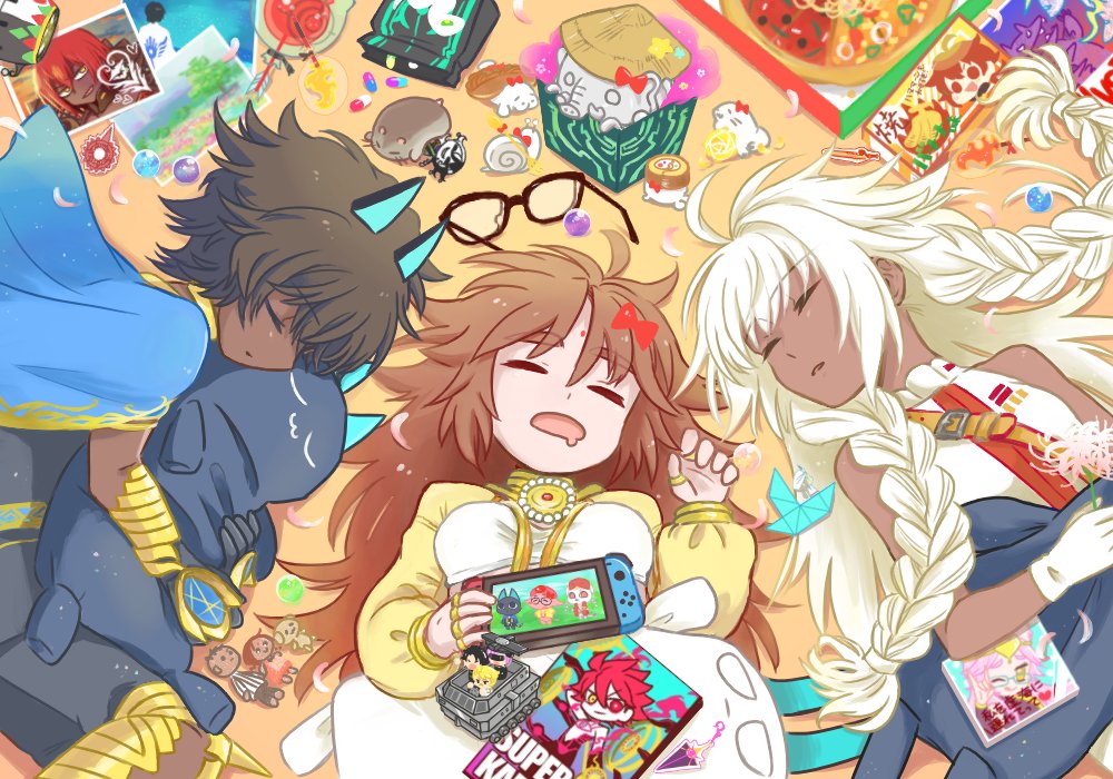 1boy, 2girls, ahoge, ajai_(fate), animal_crossing, arjuna_(fate), arjuna_alter_(fate), asha_(fate)