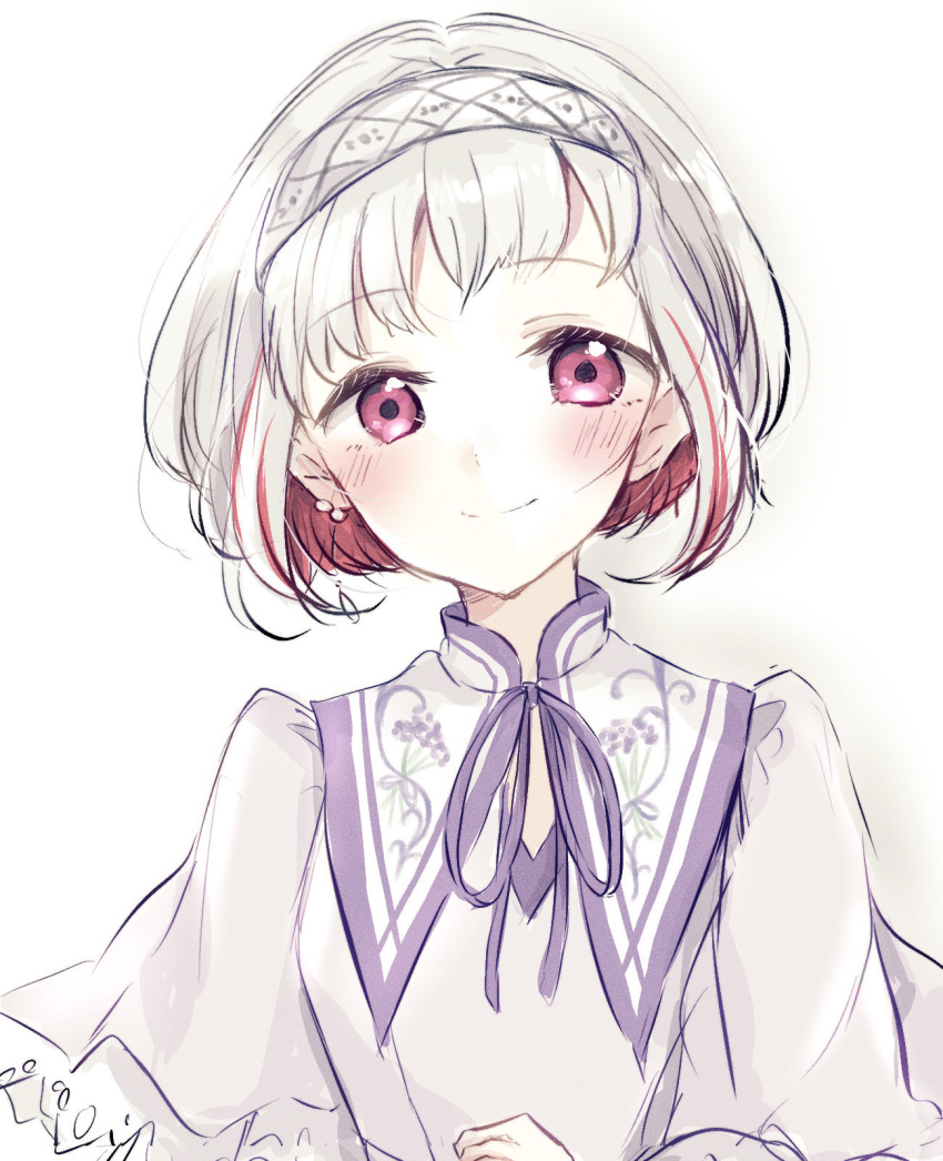 1girl, ao_to_shabon_(love_live!), baran._(ba_ra_ran), blush, bob_cut, closed_mouth, colored_inner_hair, commentary