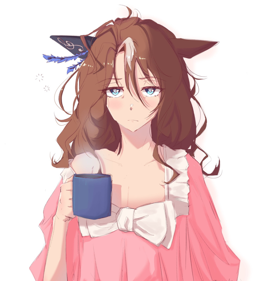 1girl, absurdres, ahoge, aikoiito, alternate_costume, alternate_hairstyle, animal_ears, blue_eyes