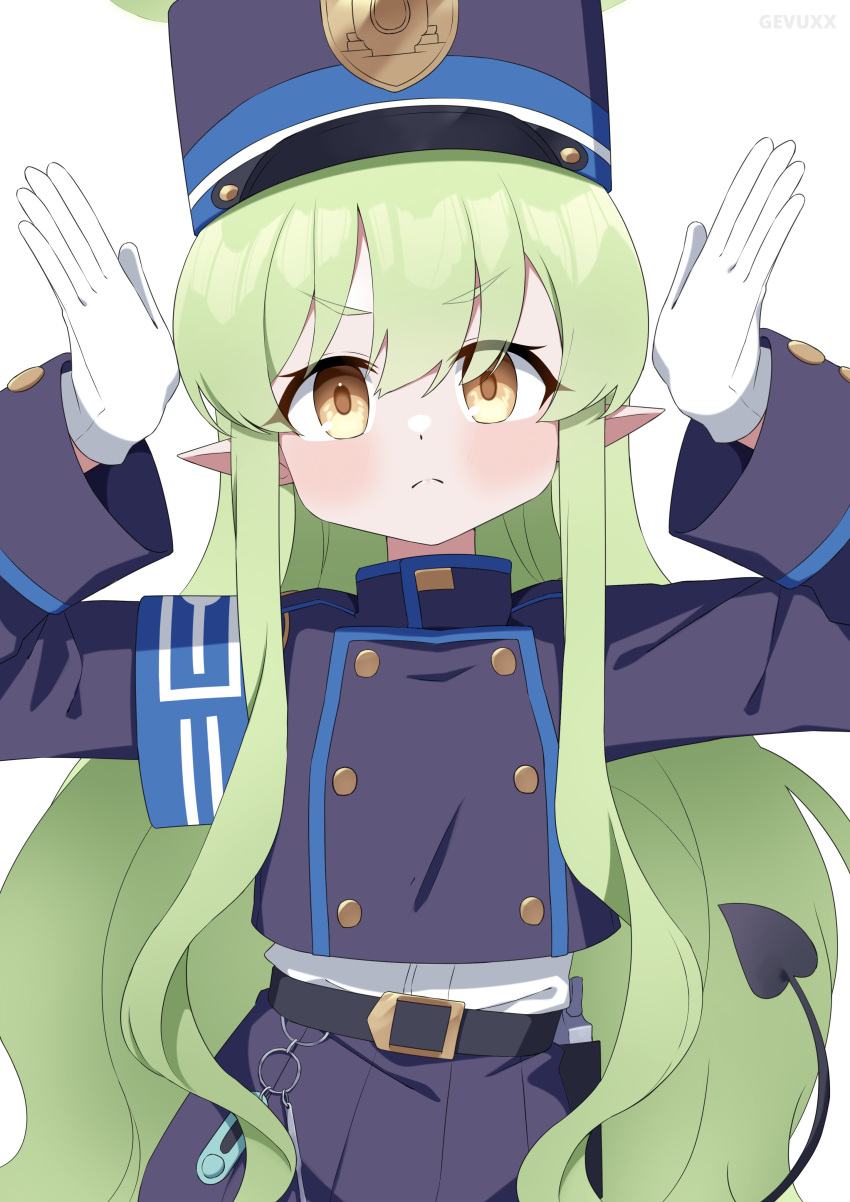 1girl, absurdres, armband, belt, black_skirt, blue_archive, blue_armband, commentary