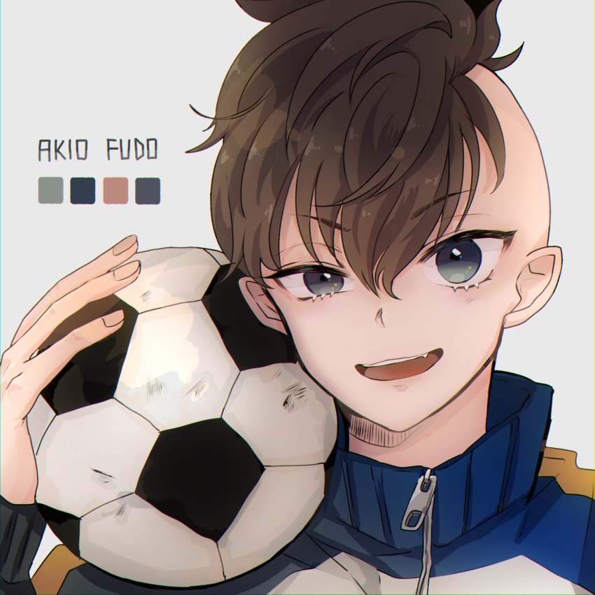 1boy, ball, brown_hair, color_guide, eyelashes, fudou_akio, gami_ww, grey_background