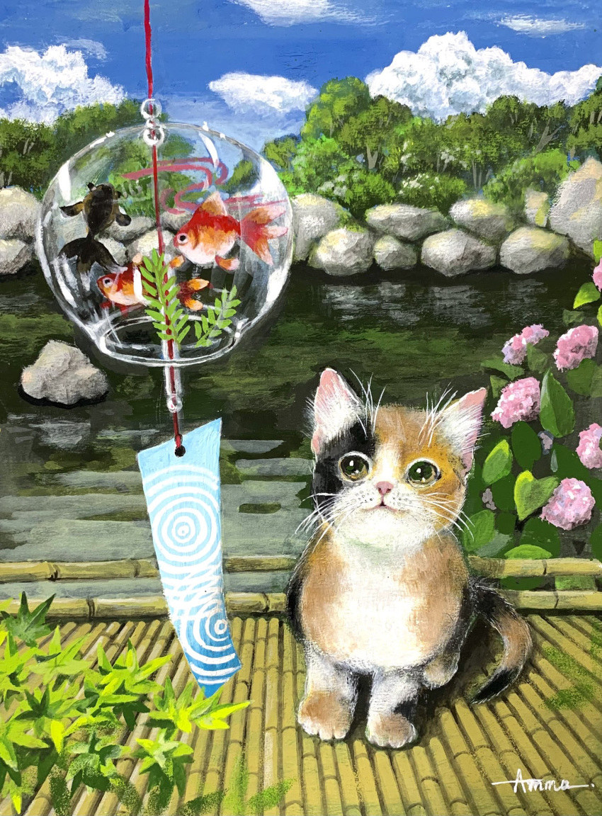 8wh6tfac31rka8d, animal, animal_print, bamboo, blue_sky, cat, clouds, cloudy_sky