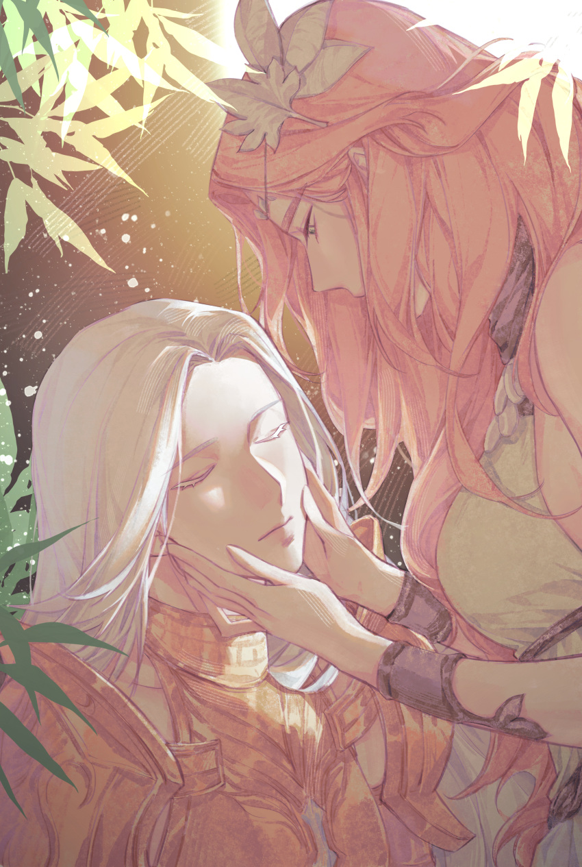 2girls, absurdres, armor, bracelet, breastplate, chinese_commentary, circlet, closed_eyes