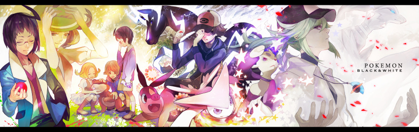 3boys, bel_(pokemon), bell_(pokemon), blazer, boots, cheren_(pokemon), closed_eyes, electricity