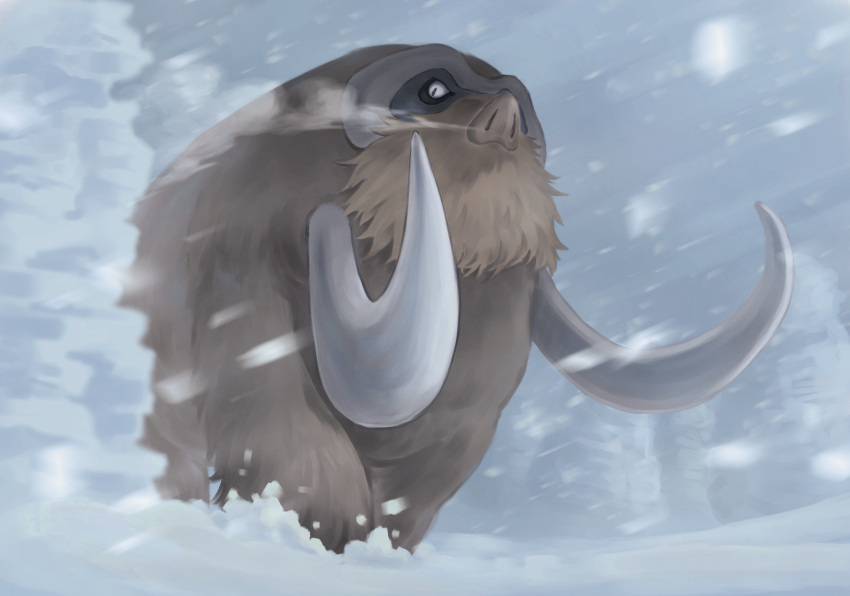 black_eyes, breath, commentary_request, from_below, highres, looking_down, mamoswine, mayagi_(mayagi61)