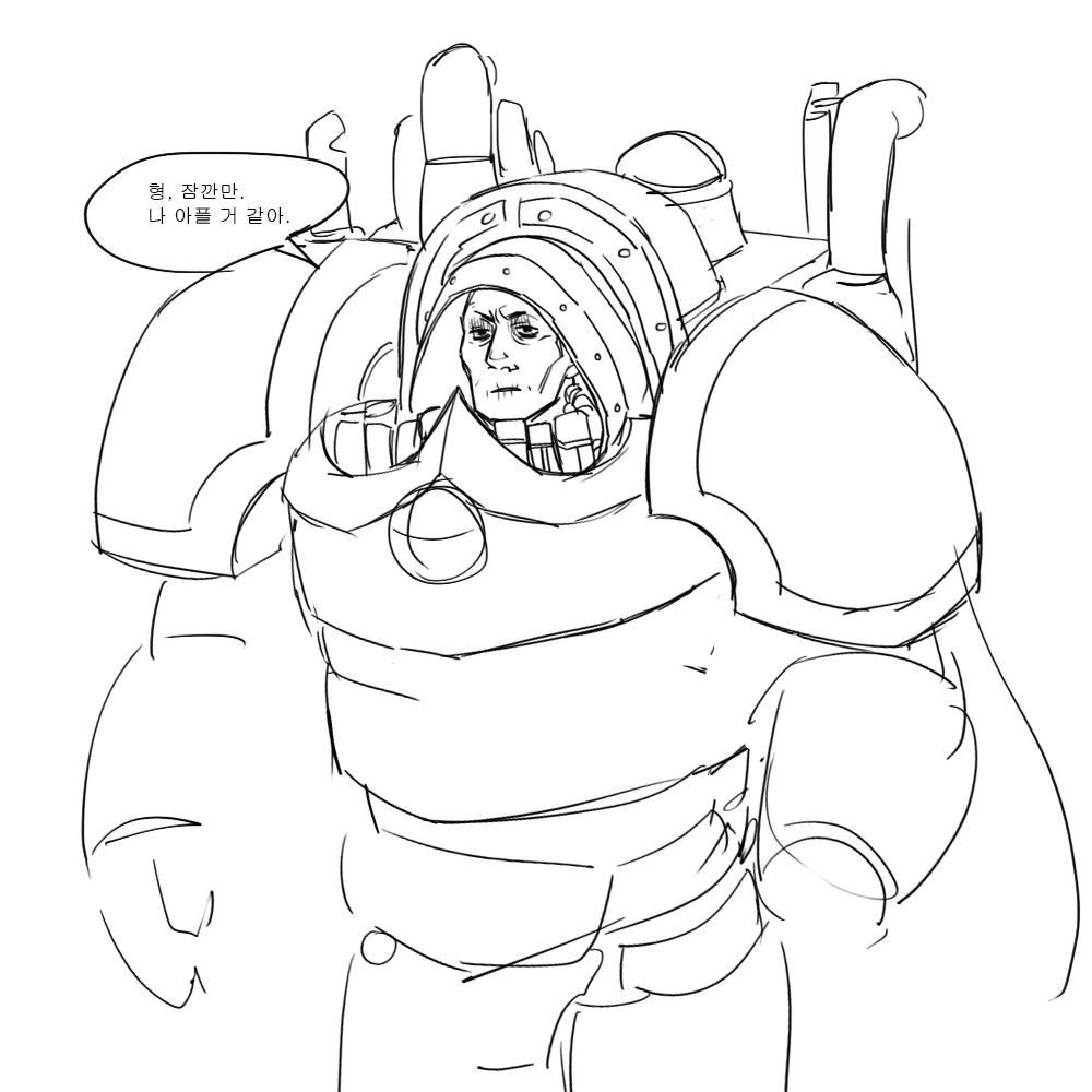 1boy, armor, cape, chapped_lips, commentary, cowboy_shot, death_guard, english_commentary, greyscale, korean_text, lineart, male_focus, monochrome, mortarion, mr10101110, pauldrons, primarch, shoulder_armor, simple_background, sketch, solo, unfinished, warhammer_40k, white_background