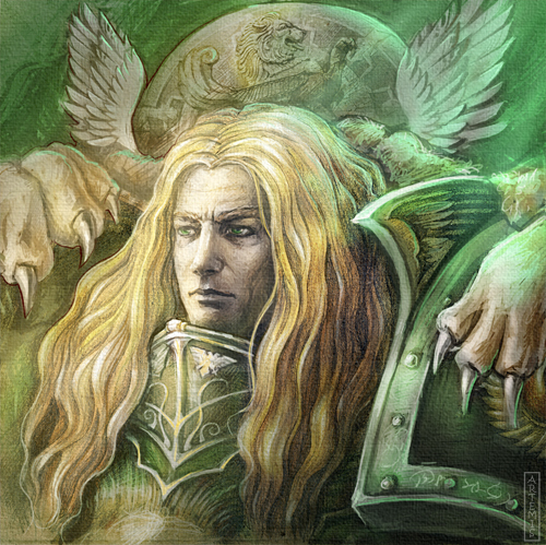 1boy, armor, artist_name, blonde_hair, breastplate, closed_mouth, commentary, dark_angels