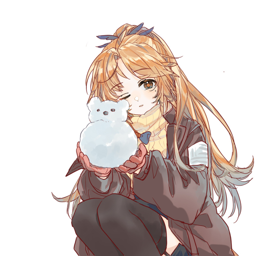 1girl, arknights, black_thighhighs, brown_jacket, feather_hair, feet_out_of_frame, forehead, garter_straps