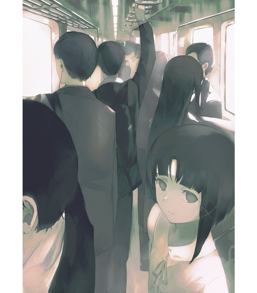 absurdres, asymmetrical_hair, crowd, hair_ornament, highres, iwakura_lain, long_hair, looking_at_viewer