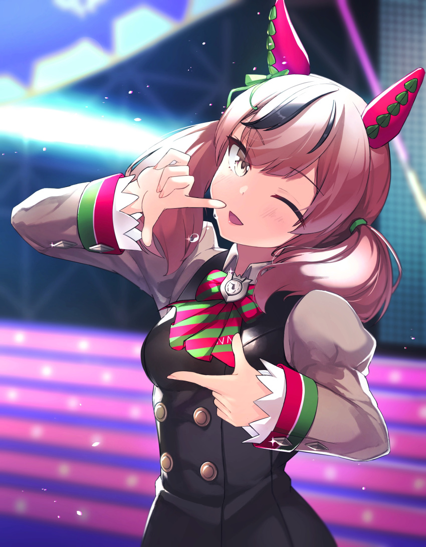 1girl, absurdres, animal_ears, blush, border, bow, brown_eyes, buttons