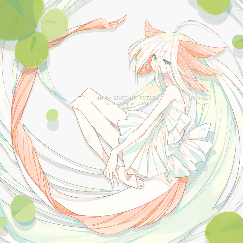 1girl, absurdly_long_hair, ahoge, aqua_eyes, artist_name, axolotl_girl, axolotl_tail, closed_mouth