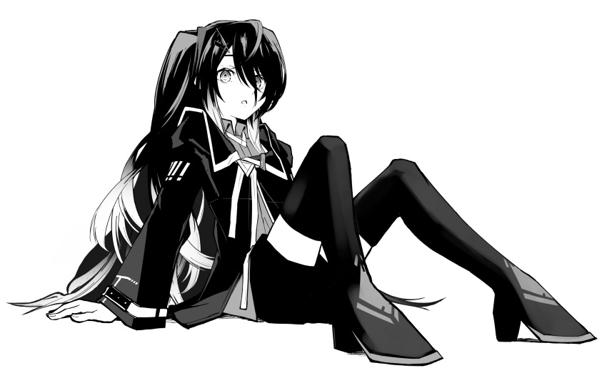 1girl, :o, absurdres, arm_rest, arms_at_sides, boots, coefont, collared_shirt