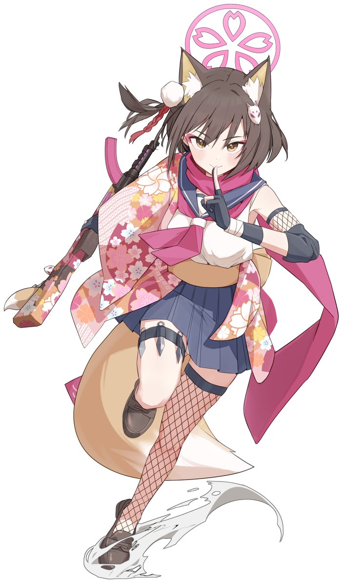 1girl, animal_ear_fluff, animal_ears, arm_wrap, bandaged_wrist, bandages, black_gloves, blue_archive