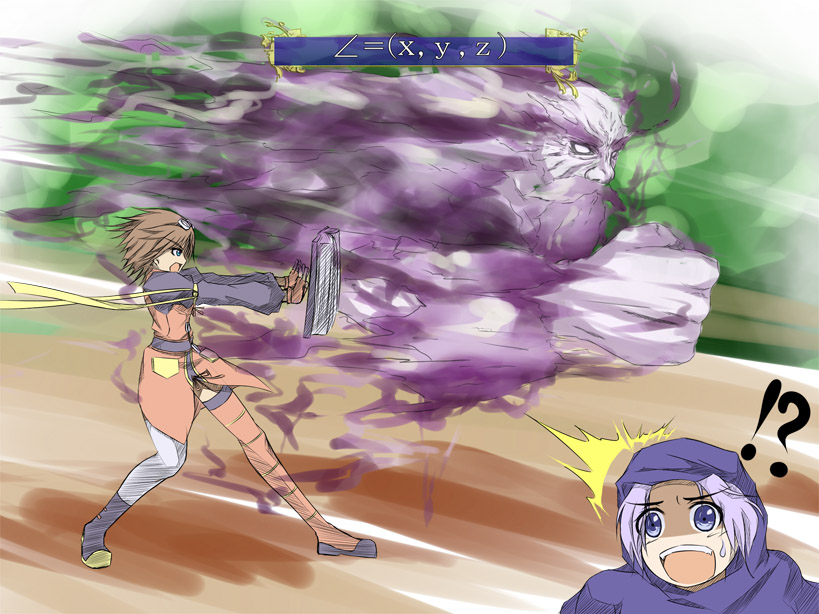 2girls, cloud, clouds, crossover, hood, kumoi_ichirin, lavender_eyes, lavender_hair, multiple_girls, parody, rita_mordio, short_hair, tales_of_(series), tales_of_vesperia, toshi88, touhou, unzan