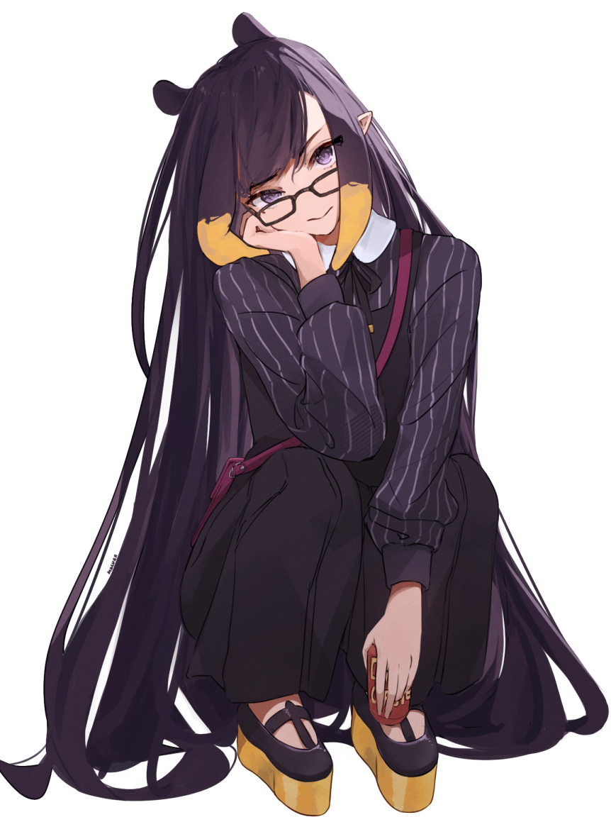 1girl, animal_ears, bag, black_bow, black_dress, black_footwear, bow, can