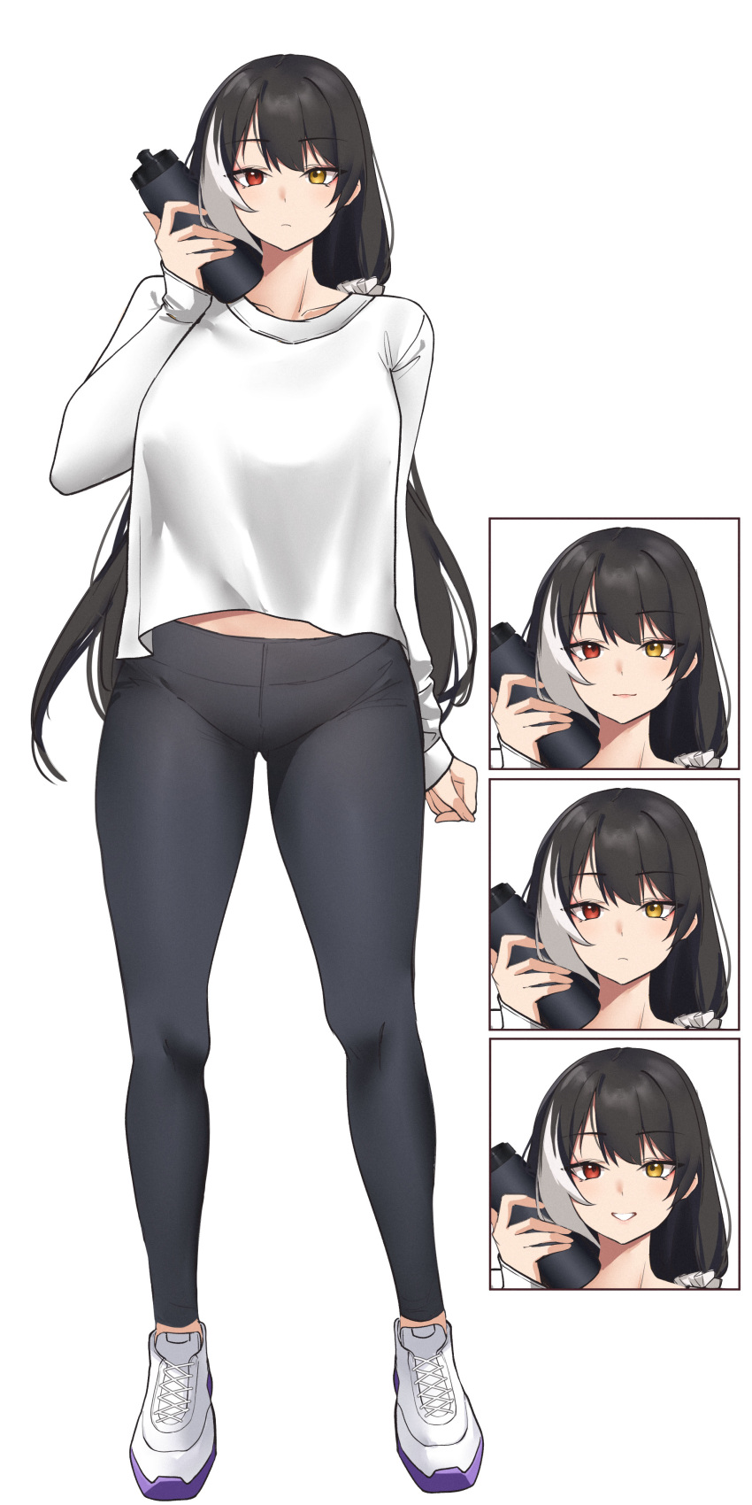 1girl, absurdres, alternate_costume, black_hair, black_pants, bottle, breasts, commission