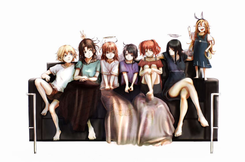 6+girls, absurdres, angel, angel_wings, bunny_ears_prank, character_request, chigasaki_mayuko, creator_connection