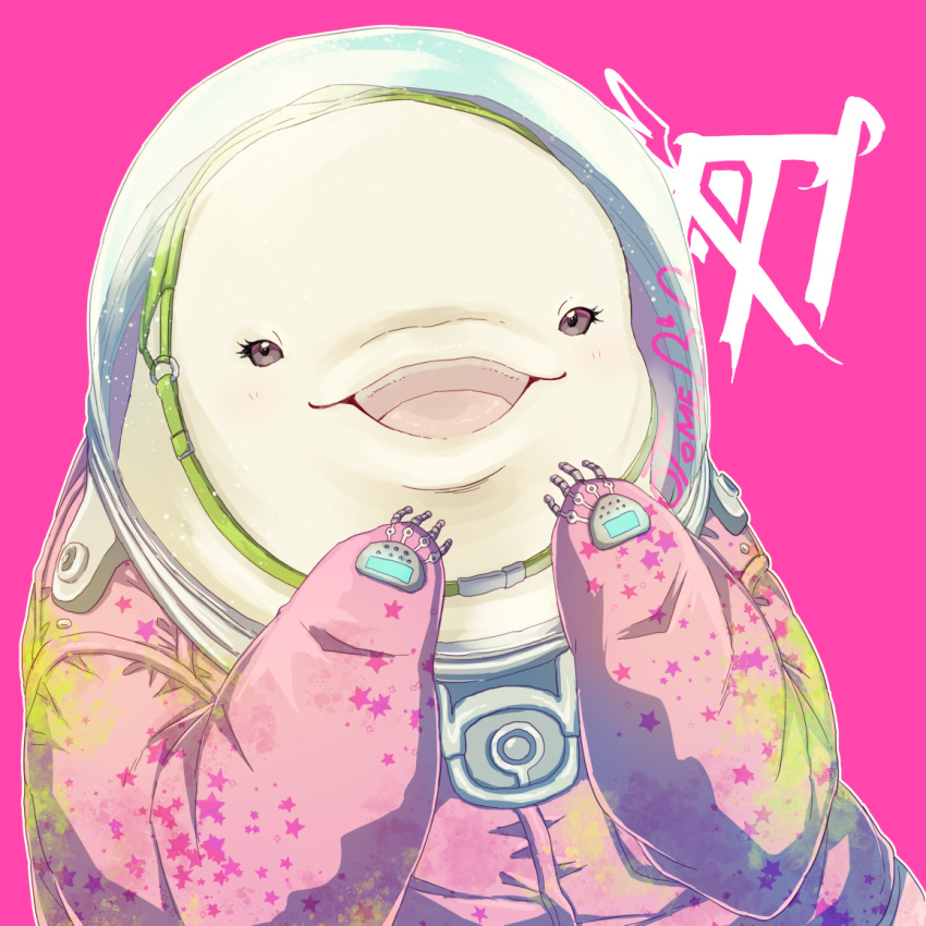 1girl, 24mbb, beluga_whale, bodysuit, gnosia, grey_eyes, happy, helmet