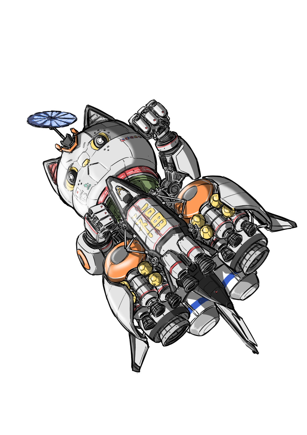 :<, animal-themed_vehicle, booster_rocket, commentary_request, hachidori_(ippatsuya), highres, maneki-neko, matikanefukukitaru_(umamusume)