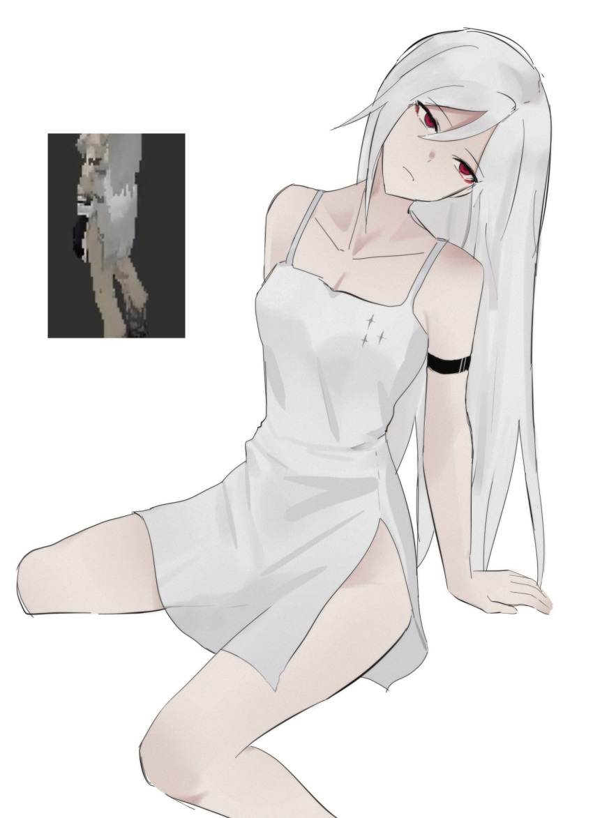 1girl, 1yym, ariane_yeong, dress, highres, long_hair, looking_to_the_side, red_eyes