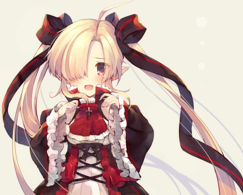 1girl, ahoge, ascot, bare_shoulders, black_bow, black_collar, black_dress, black_sleeves