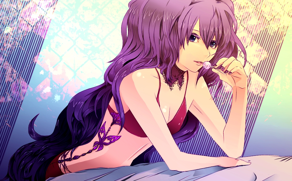 :p, alternate_hair_color, candy, eh?_aa,_sou._(vocaloid), eh?_ah_sou_(vocaloid), hatsune_miku, lollipop, long_hair, purple_eyes, purple_hair, solo, tongue, twintails, very_long_hair, violet_eyes, vocaloid