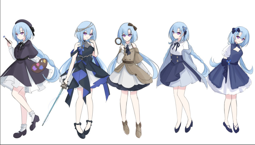 1girl, bare_shoulders, beret, black_bow, black_dress, black_footwear, black_hat, black_jacket